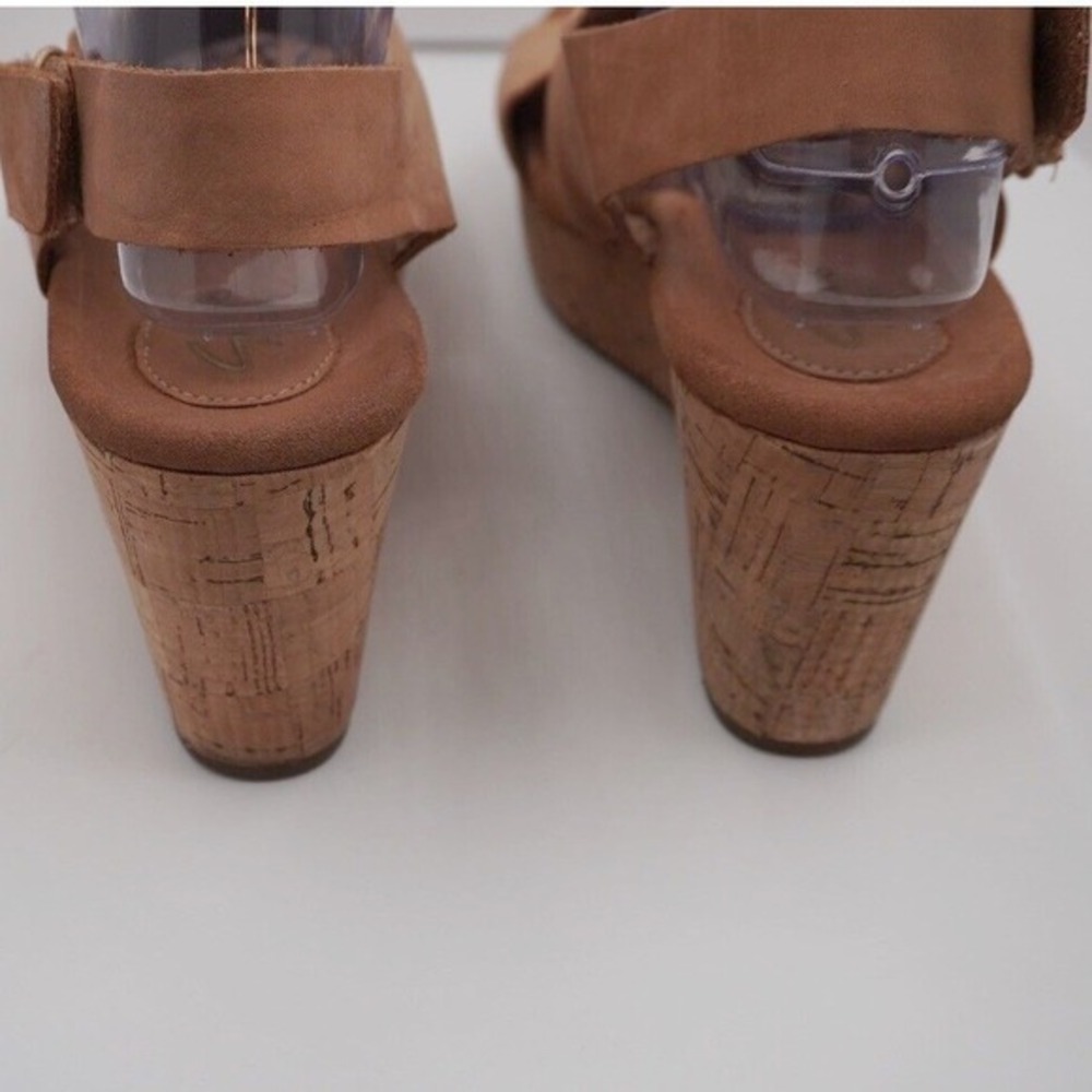 Clarks Tan Leather Cork Wedge Sandals Slingback Platform Shoes Vacation 11 34-06 - Picture 9 of 9